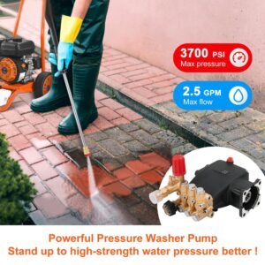 pressure washer pump, 3/4" shaft horizontal triplex plunger, 3700 psi, 2.5 gpm, replacement power washer pumps kit, parts washer pump, compatible with simpson morflex models 40224, 40225, 40226
