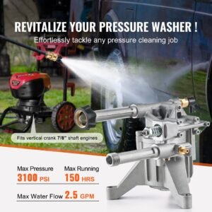 pressure washer pump, 7/8" shaft vertical, 3100 psi, 2.5gpm, replacement power washer pumps kit with 5 nozzles, compatible with briggs & stratton, generac, devilbiss, troy bilt, honda, craftsman