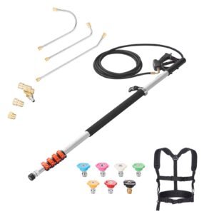 Pressure Washer Telescoping Wand, 24 ft, 4000 psi, Telescopic Spray Wand with Power Washer Extension Wands, Gutter Cleaner, Pivoting Coupler, 7 Spray Nozzle Tips and Adjustable Support Harness