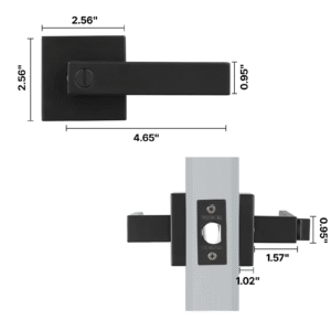 privacy door handle, 10 pack matte black door lever, left or right handing reversible lever with keyless lock, 45° rotation to open, universal square interior for bedroom and bathroom doors