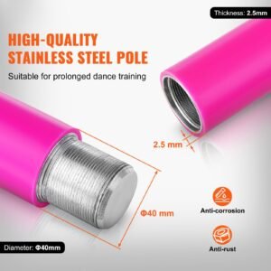 professional dancing pole, spinning static dancing pole kit, portable removable pole, 40mm heavy duty stainless steel pole, height adjustable fitness pole, for exercise home club gym, pink