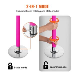 professional dancing pole, spinning static dancing pole kit, portable removable pole, 40mm heavy duty stainless steel pole, height adjustable fitness pole, for exercise home club gym, pink