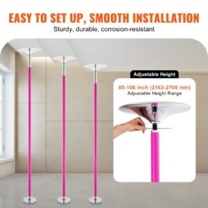 professional dancing pole, spinning static dancing pole kit, portable removable pole, 40mm heavy duty stainless steel pole, height adjustable fitness pole, for exercise home club gym, pink