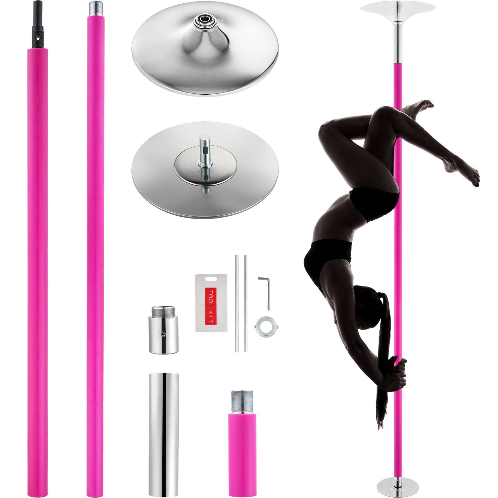 professional dancing pole, spinning static dancing pole kit, portable removable pole, 40mm heavy duty stainless steel pole, height adjustable fitness pole, for exercise home club gym, pink