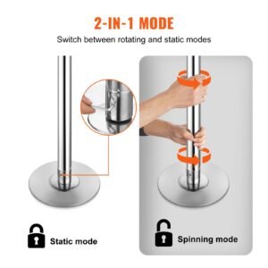professional dancing pole, spinning static dancing pole kit, portable removable pole, 45mm heavy duty stainless steel pole, height adjustable fitness pole, for exercise home club gym, silver