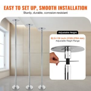 professional dancing pole, spinning static dancing pole kit, portable removable pole, 45mm heavy duty stainless steel pole, height adjustable fitness pole, for exercise home club gym, silver