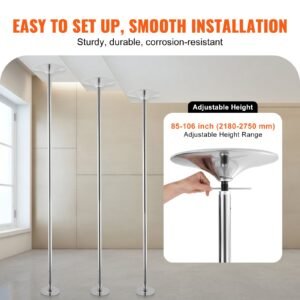 professional dancing pole, spinning static dancing pole kit, portable removable pole, 45mm heavy duty stainless steel pole, height adjustable fitness pole, for exercise home club gym, silver