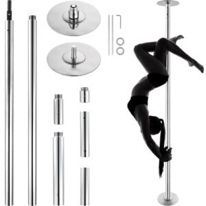 Professional Dancing Pole, Spinning Static Dancing Pole Kit, Portable Removable Pole, 45mm Heavy-Duty Stainless Steel Pole, Height Adjustable Fitness Pole, for Exercise Home Club Gym, Silver