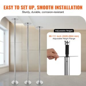 professional dancing pole, spinning static dancing pole kit, portable removable pole, 45mm heavy duty stainless steel pole, height adjustable fitness pole, for exercise home club gym, silver