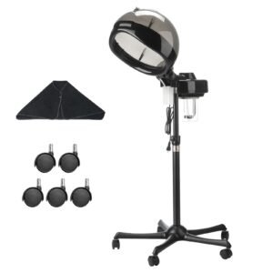 Professional Hair Steamer for Deep Conditioning, 11.81-inch Hooded Ionic Hair Steamer with 2 Modes, Height-Adjustable Standing Hair Steamer with Timer, 5 Wheels (2 Lockable) for Salon Home Spa