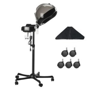 professional hair steamer for deep conditioning, 11.81 inch hooded ionic hair steamer with 2 modes, height adjustable standing hair steamer with timer, 5 wheels (2 lockable) for salon home spa