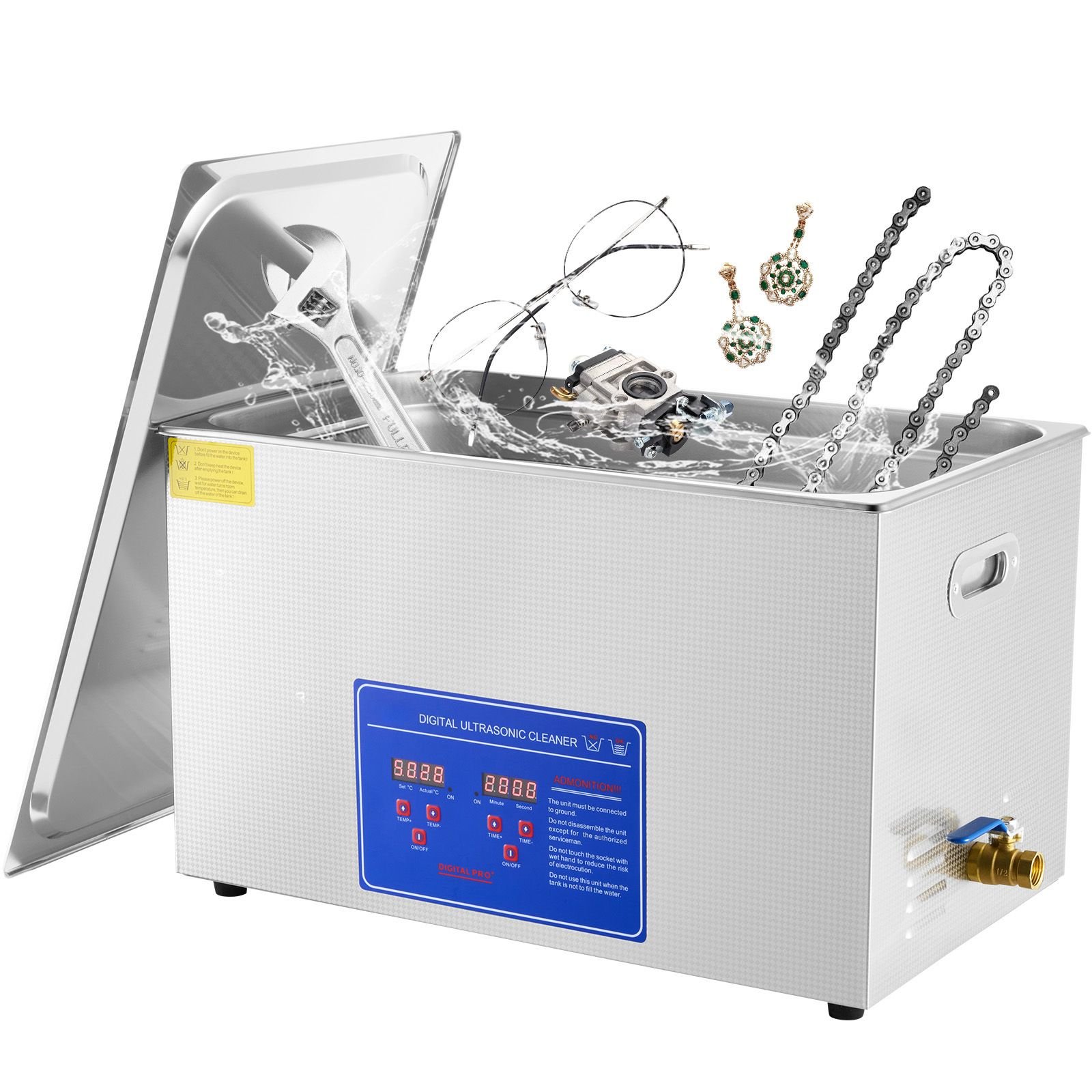 professional ultrasonic cleaner, 30 l ultrasonic jewelry cleaner with digital timer & heater, stainless steel industrial sonic cleaner 40khz for glasses, watches, rings, small parts