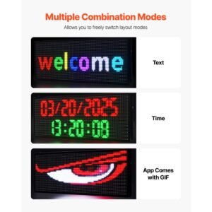 programmable led sign, p10 full color flexible digital scrolling panel, diy custom text pattern gif display board, bluetooth app control message shop sign, 40x14 in