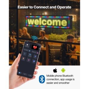 programmable led sign, p10 full color flexible digital scrolling panel, diy custom text pattern gif display board, bluetooth app control message shop sign for store business advertising, 40x8 in