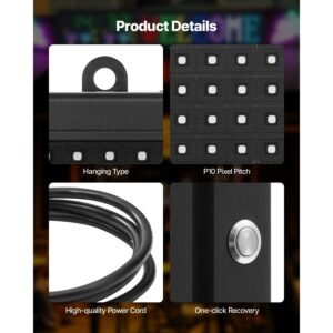 programmable led sign, p10 full color flexible digital scrolling panel, diy custom text pattern gif display board, bluetooth app control message shop sign for store business advertising, 40x8 in