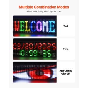 programmable led sign, p10 full color flexible digital scrolling panel, diy custom text pattern gif display board, bluetooth app control message shop sign for store business advertising, 40x8 in