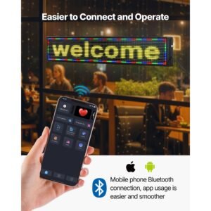 programmable led sign, p10 full color flexible digital scrolling panel, diy custom text pattern gif display board, bluetooth app control message shop sign for store business advertising, 52x8 in