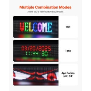 programmable led sign, p10 full color flexible digital scrolling panel, diy custom text pattern gif display board, bluetooth app control message shop sign for store business advertising, 52x8 in