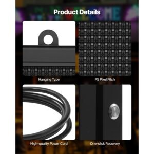 programmable led sign, p5 full color flexible digital scrolling panel, diy custom text pattern gif display, bluetooth app control message board for store business advertising, indoor 27x14 in