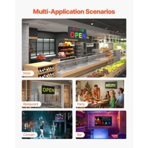 programmable led sign, p5 full color flexible digital scrolling panel, diy custom text pattern gif display, bluetooth app control message board for store business advertising, indoor 27x14 in