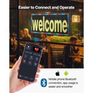 programmable led sign, p6 full color flexible digital scrolling panel, diy custom text pattern gif display board, bluetooth app control message shop sign for store business advertising, 40x18 in
