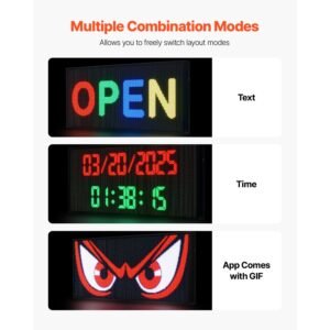 programmable led sign, p6 full color flexible digital scrolling panel, diy custom text pattern gif display board, bluetooth app control message shop sign for store business advertising, 40x18 in