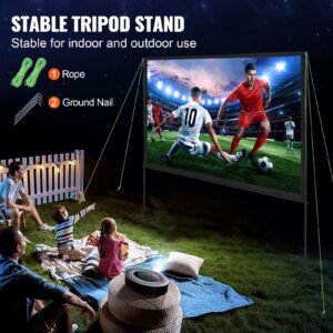 projector screen with stand, 100 inch 16:9 4k 1080 hd outdoor movie screen with stand, wrinkle free projection screen with bar feet and carry bag, for home theater cinema backyard movie night