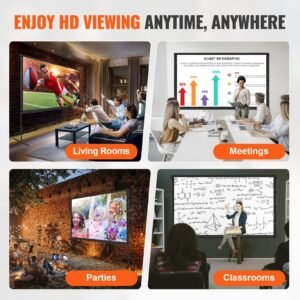projector screen with stand, 100 inch 16:9 4k 1080 hd outdoor movie screen with stand, wrinkle free projection screen with bar feet and carry bag, for home theater cinema backyard movie night