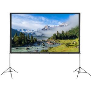 projector screen with stand, 120 inch 16:9 4k 1080 hd outdoor movie screen with stand, wrinkle free projection screen with tripods and carry bag, for home theater cinema backyard movie night