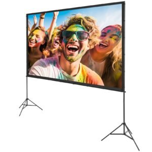 projector screen with stand, 120 inch 16:9 4k 1080 hd outdoor movie screen with stand, wrinkle free projection screen with tripods and carry bag, for home theater cinema backyard movie night
