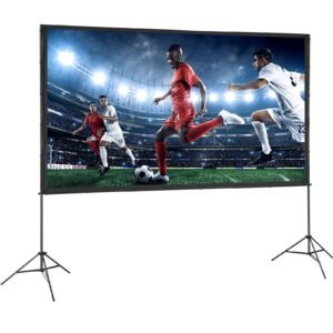 projector screen with stand, 120 inch 16:9 4k 1080 hd outdoor movie screen with stand, wrinkle free projection screen with tripods and carry bag, for home theater cinema backyard movie night