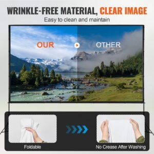 projector screen with stand, 150 inch 16:9 4k 1080 hd outdoor movie screen with stand, wrinkle free projection screen with tripods and carry bag, for home theater cinema backyard movie night