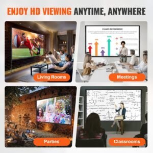 projector screen with stand, 150 inch 16:9 4k 1080 hd outdoor movie screen with stand, wrinkle free projection screen with tripods and carry bag, for home theater cinema backyard movie night