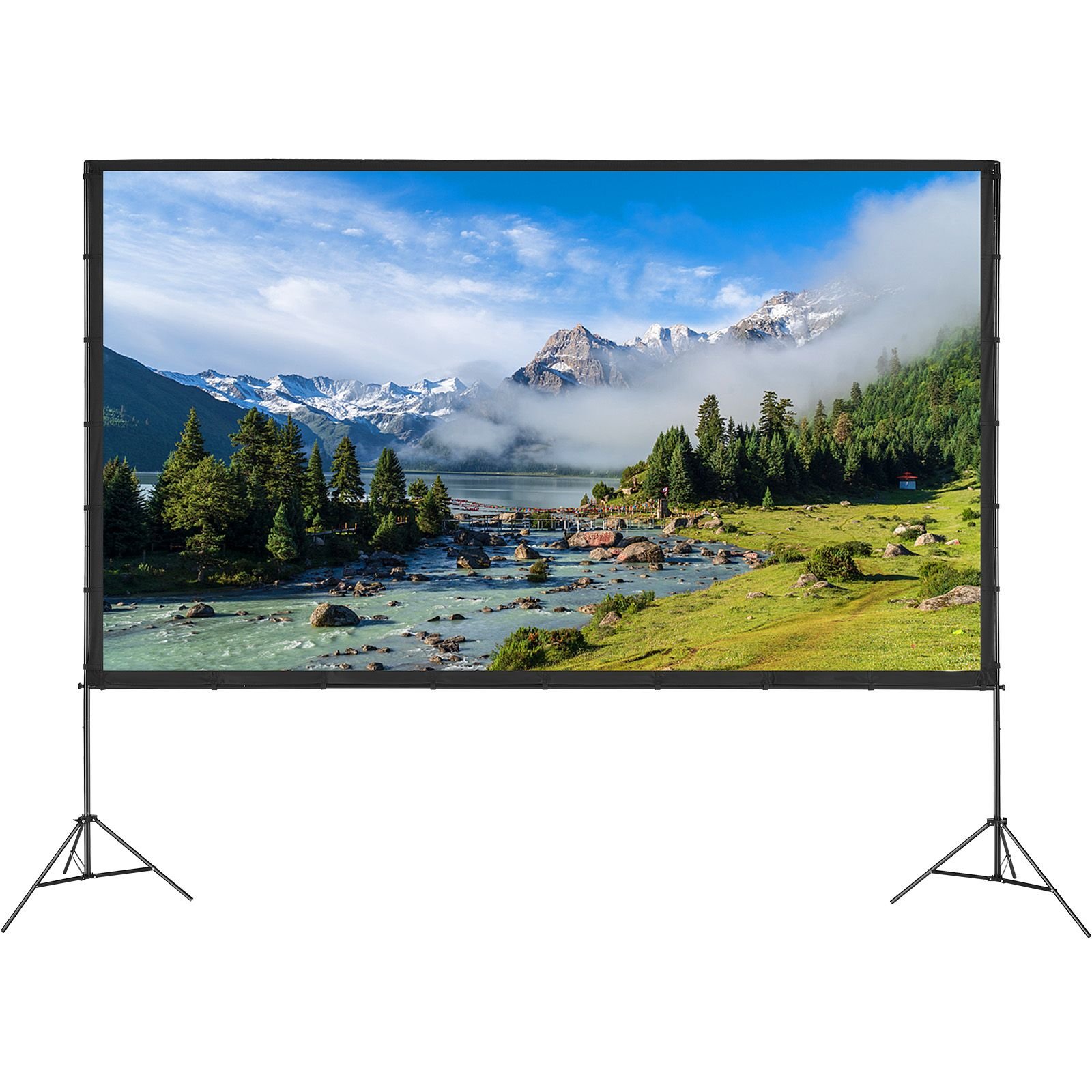 projector screen with stand, 150 inch 16:9 4k 1080 hd outdoor movie screen with stand, wrinkle free projection screen with tripods and carry bag, for home theater cinema backyard movie night