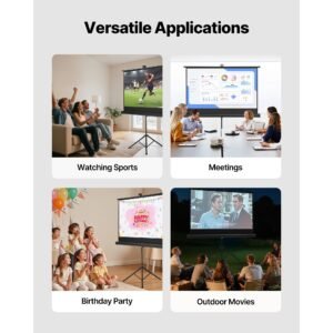 projector screen with stand, 60 inch 160° wide angle indoor outdoor projection screen, 16:9 4k hd wrinkleless portable tripod screens with carry bag, for movie home theater office presentation