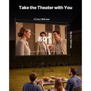 projector screen with stand, 80 inch 160° wide angle indoor outdoor projection screen, 16:9 4k hd wrinkleless portable tripod screens with carry bag, for movie home theater office presentation