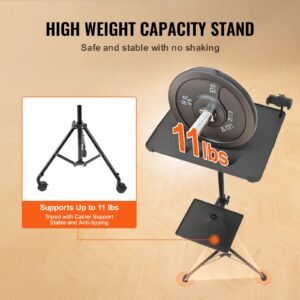 projector stand with wheels, laptop stand tripod adjustable height from 31.3 to 67.3", projector tripod stand with 2 trays & gooseneck phone holder, for outdoor movies, home, office or studio