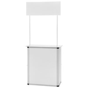 promotion counter table, portable tradeshow podium table, 30.91" x 14.96" x 71.46", display exhibition counter stand booth fair with wall, pop up podium with storage rack/carrying bag
