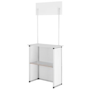 promotion counter table, portable tradeshow podium table, 30.91" x 14.96" x 71.46", display exhibition counter stand booth fair with wall, pop up podium with storage rack/carrying bag