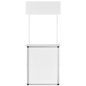 promotion counter table, portable tradeshow podium table, 30.91" x 14.96" x 71.46", display exhibition counter stand booth fair with wall, pop up podium with storage rack/carrying bag