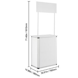 promotion counter table, portable tradeshow podium table, 30.91" x 14.96" x 71.46", display exhibition counter stand booth fair with wall, pop up podium with storage rack/carrying bag