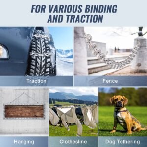proof coil chain, 5/16" x 92', 1667 lbs safe working load, zinc plated proof tested coil chain with two quick links, galvanized carbon steel link chain for towing, hanging, camping, pet towing