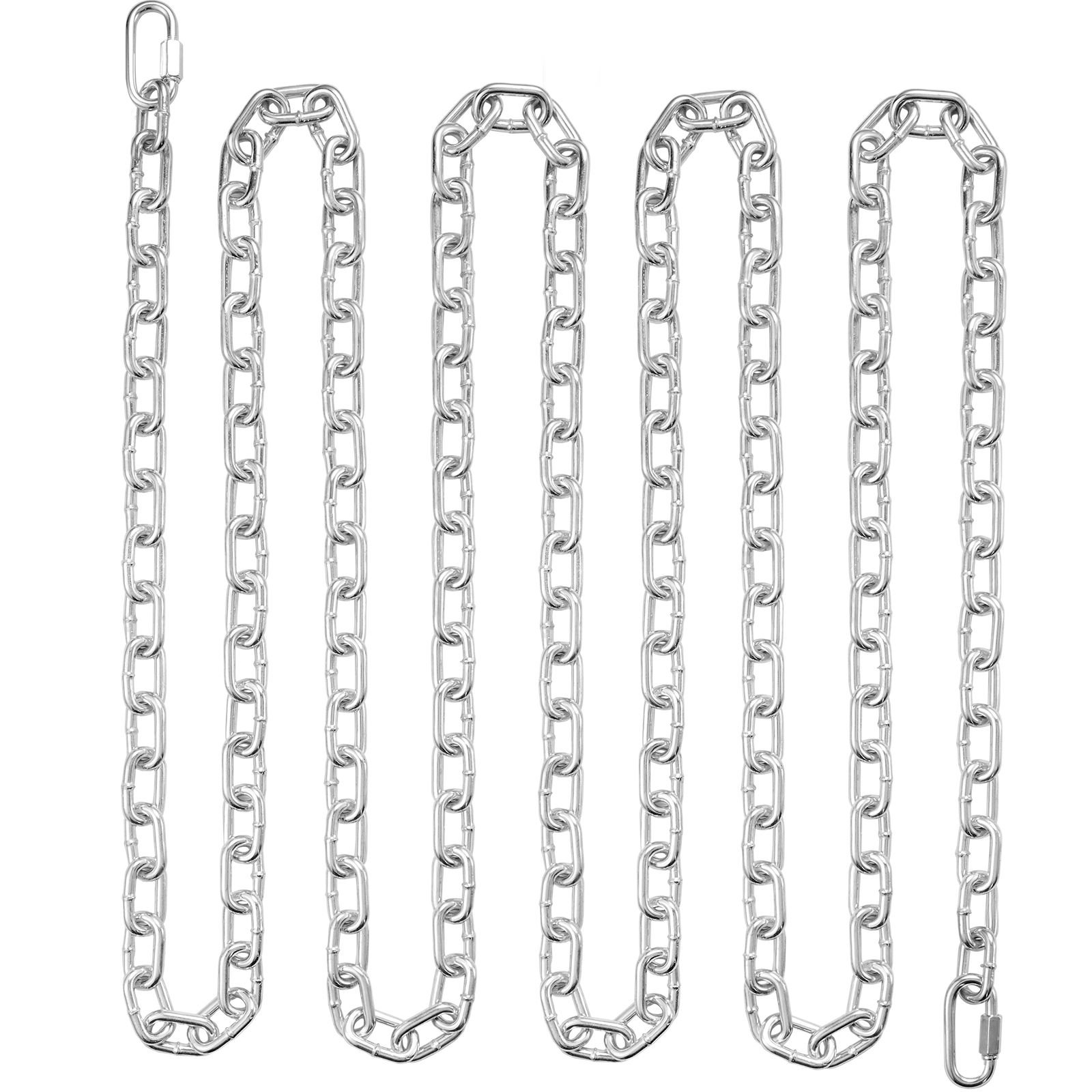 proof coil chain, 5/16" x 92', 1667 lbs safe working load, zinc plated proof tested coil chain with two quick links, galvanized carbon steel link chain for towing, hanging, camping, pet towing
