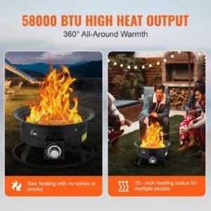 propane fire pit, 19 inch diameter outdoor portable gas fire pit with cover & lava rocks, adjustable flame height camping firepit for heating, lighting, gathering, 58,000 btu, black