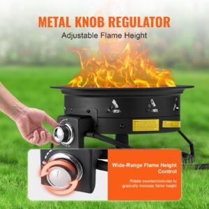 propane fire pit, 19 inch diameter outdoor portable gas fire pit with cover & lava rocks, adjustable flame height camping firepit for heating, lighting, gathering, 58,000 btu, black
