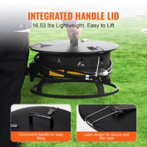propane fire pit, 19 inch diameter outdoor portable gas fire pit with cover & lava rocks, adjustable flame height camping firepit for heating, lighting, gathering, 58,000 btu, black