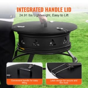 propane fire pit, 24 inch diameter outdoor portable gas fire pit with cover & lava rocks, adjustable flame height camping firepit for heating, lighting, gathering, 58,000 btu, black