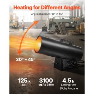 propane heater, 125000btu forced air propane heater with stepless temp settings & security protection, portable garage/shop barrel heater for garages, job sites,indoor/outdoor