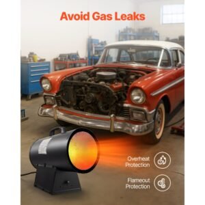 propane heater, 125000btu forced air propane heater with stepless temp settings & security protection, portable garage/shop barrel heater for garages, job sites,indoor/outdoor