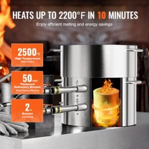 propane melting furnace kit, 16kg/35lbs gas metal melting furnace kit, dual burner foundry home kiln with crucibles and tongs, smelting casting tool for gold silver copper aluminum metal recycle